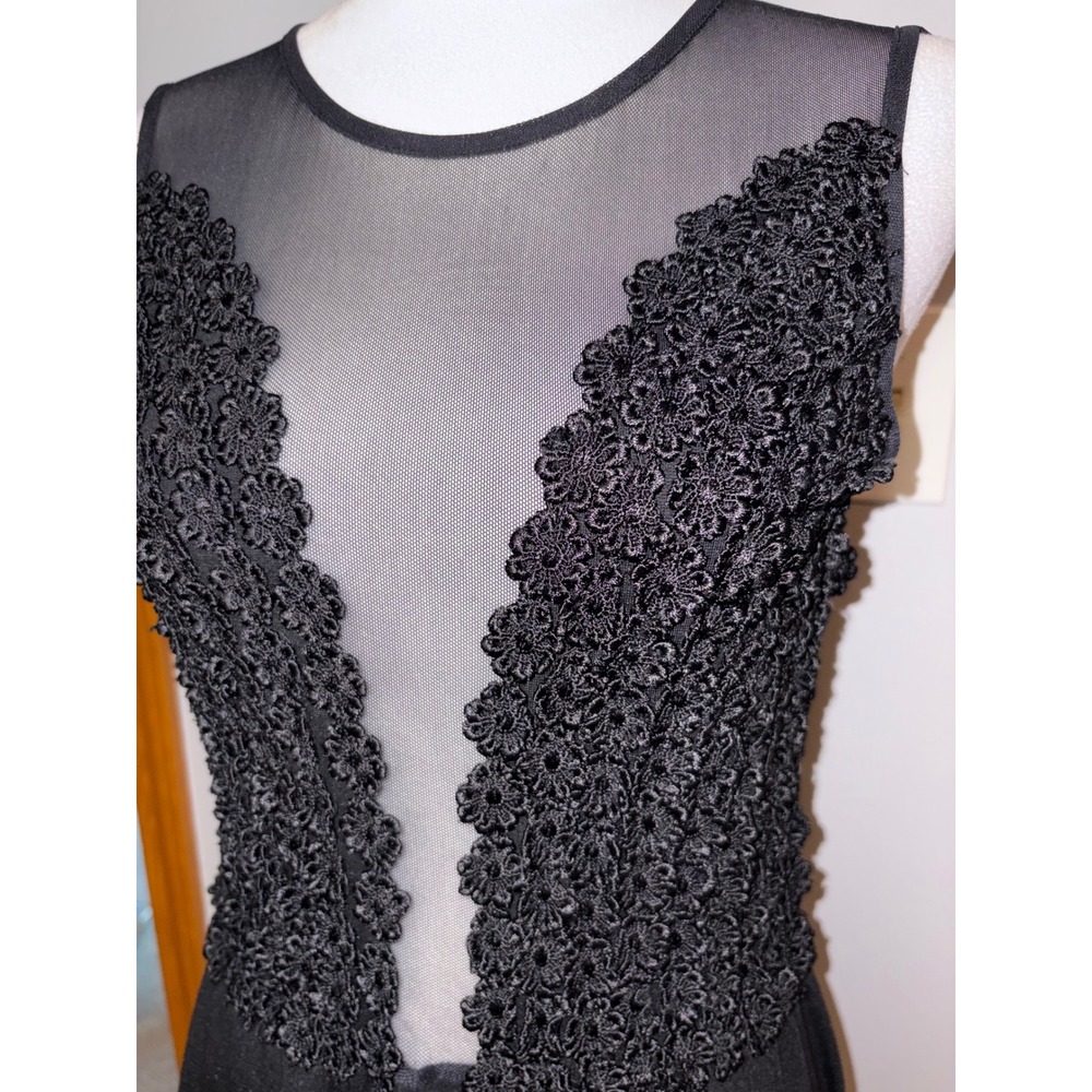 For Love & Lemons Black Sheer Mesh Floral Lace Mini Dress Size M skater daisy - Picture 3 of 12